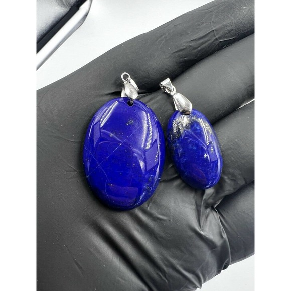 2 lapis lazuli pendant brass Mine 4 Afghanistan Dark Blue Natural He & She - Picture 8 of 8